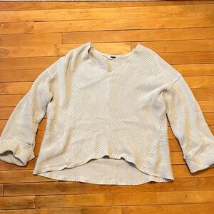 Free People Light Grey Ribbed V-Neck Pullover Sweater